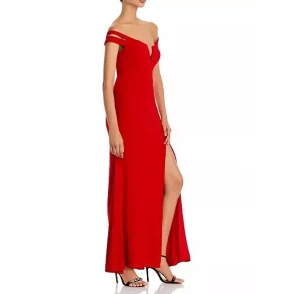 Aqua Women's Red Sweetheart Double-Strap Off-the-Shoulder Gown Dress Size 4 - Picture 3 of 7
